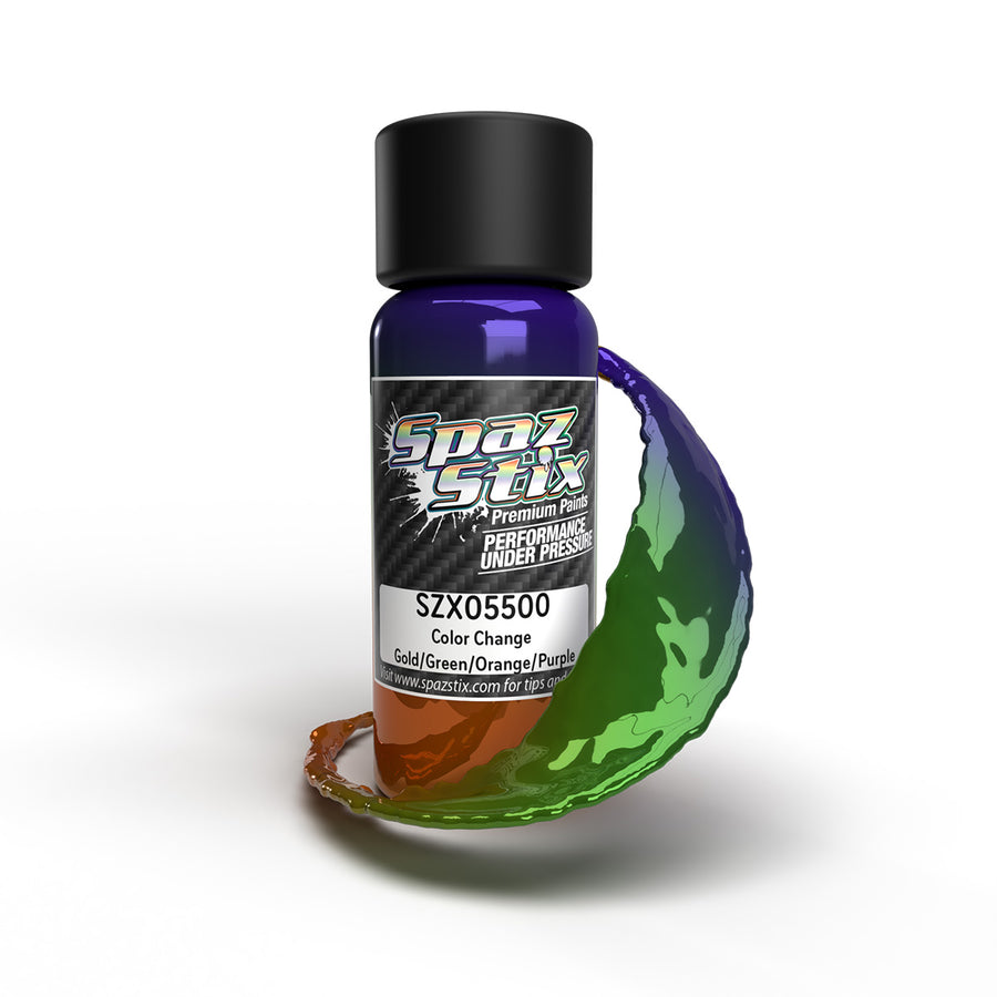 Spaz Stix - Color Change Airbrush Ready Paint, Gold/Green/Orange/Purple, 2oz Bottle